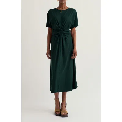 Seasalt Cornwall Water Mint Twist Front Organic Cotton Blend Midi Dress In Green