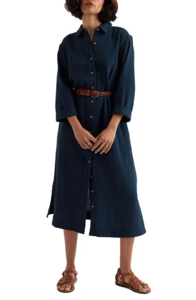 Seasalt Cornwall Whitsand Cove Long Sleeve Organic Cotton Gauze Shirtdress In Blue