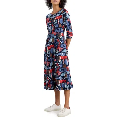 Seasalt Cornwall Wild Bouquet Stretch Organic Cotton Midi Dress In Marine Forms Mussel