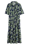 Seasalt Cornwall Wild Liquorice Organic Cotton Midi Shirtdress In Camellia Stripe Forest Green
