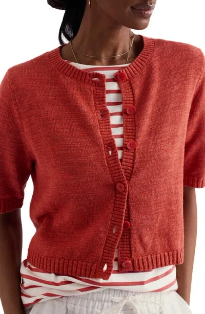 Seasalt Cornwall Wild Thyme Elbow Sleeve Cotton & Linen Cardigan In Red