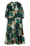 Seasalt Cornwall Windblown Geo Print Organic Cotton Blend Midi Dress In Green