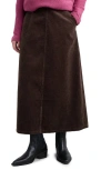 Seasalt Cornwall Window Wren Organic Cotton Corduroy Midi Skirt In Brown