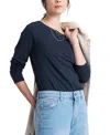 Seasalt Cornwall Easel Long Sleeve Stretch Organic Cotton Top In Blue