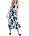 Seasalt Cornwall Grass Wave Print Sleeveless Linen Midi Dress In Blue
