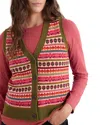 Seasalt Cornwall Percella Cove Fair Isle Merino Wool Blend Button-up Sweater Vest In Pink