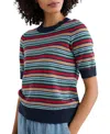Seasalt Cornwall Rock Bell Stripe Short Sleeve Organic Cotton Crewneck Sweater In Zig Zag Clover Maritime Multi