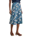 Seasalt Cornwall Rose A-line Stretch Organic Cotton Midi Skirt In Blue