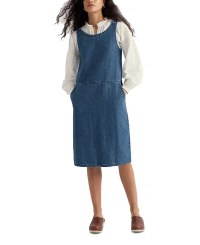 Seasalt Cornwall Salt Weave Denim Pinafore Dress In Blue