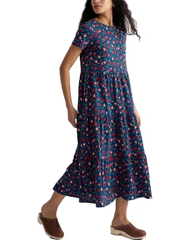 Seasalt Cornwall Line Strokes Floral Organic Cotton Midi Dress In Multi