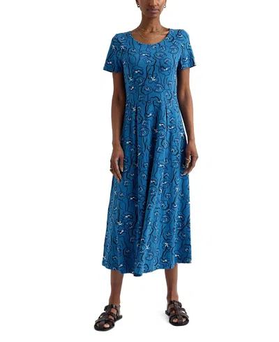 Seasalt Cornwall Veronica Floral Stretch Organic Cotton Midi Dress In Blue
