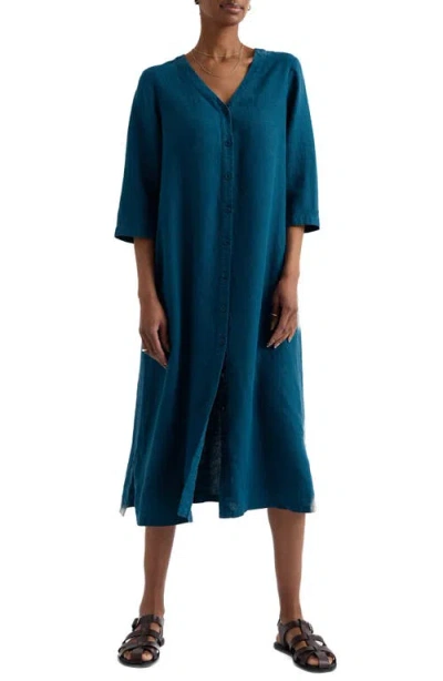 Seasalt Cornwall Word Posey Linen Button-up Dress In Blue