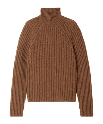 Sease Athos Ribbed Cashmere Turtleneck Sweater In Brown