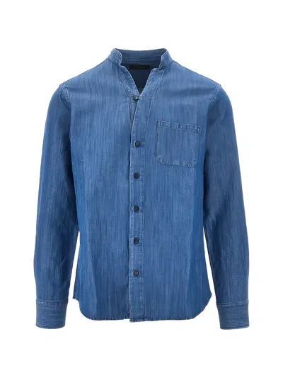 Sease Band-collar Denim Shirt In Blue