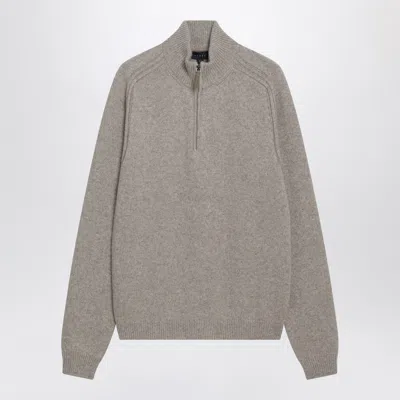 Sease Beige Mélange Cashmere Half-zip Sweater In Brown