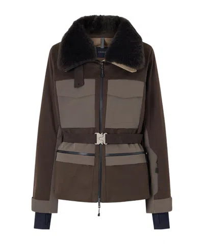 Sease Belted Plush And Twill-trimmed Wool And Cashmere-blend Felt Down Ski Jacket In Brown