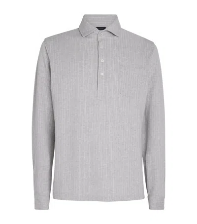 Sease Cotton Striped Polo Shirt In Grey