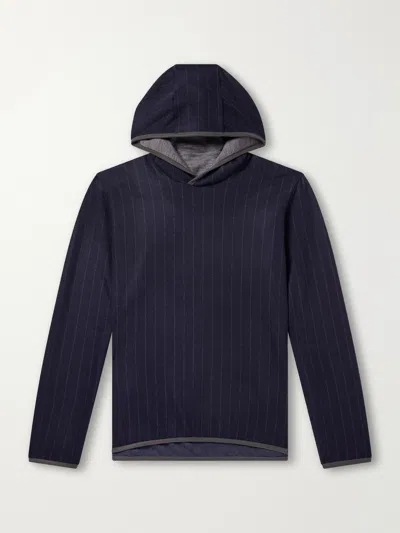 Sease Drone Pinstriped Wool-blend Jersey Hoodie In Blue
