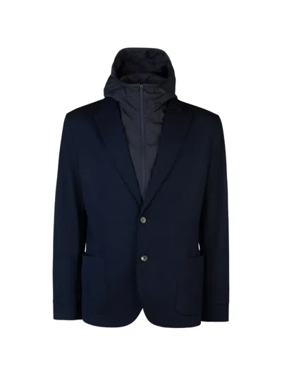 Sease Hooded Layered-effect Jersey Blazer In Blue