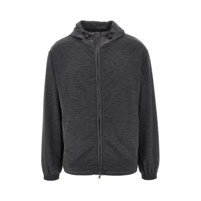 Sease L And Nylon Reversible Full-zip Hoodie In Gray