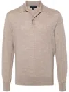 Sease Classic Polo Design Wool Sweater With Ribbed Hem In Beige