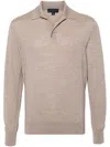 Sease Classic Polo Design Wool Sweater With Ribbed Hem In Neutrals