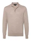 Sease Classic Polo Design Wool Sweater With Ribbed Hem In Beige