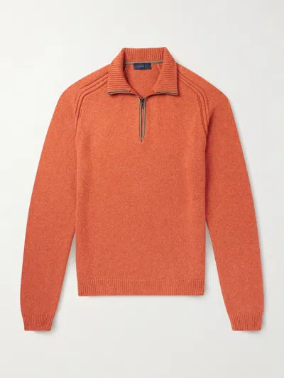 Sease Leather-trimmed Cashmere Half-zip Ski Sweater In Orange