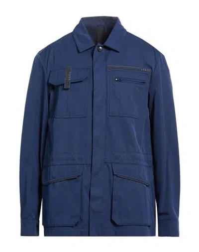 Sease Man Jacket Navy Size Xxl Cotton, Elastane In Blue