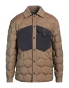 Sease Man Puffer Light Brown Size L Virgin Wool, Nylon In Brown