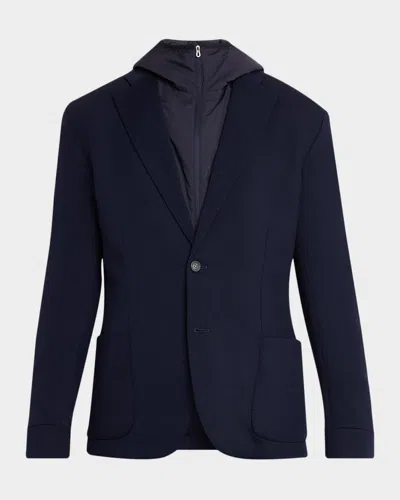 Sease Men & Apos;s Hooded Blazer With Removable Bib In Blue