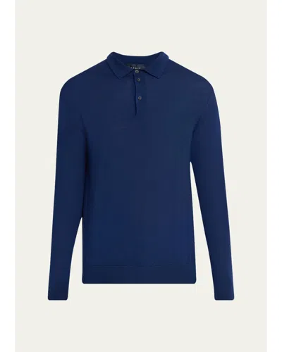 Sease Men's Cashmere Fine Knit Polo-neck Sweater In Blue