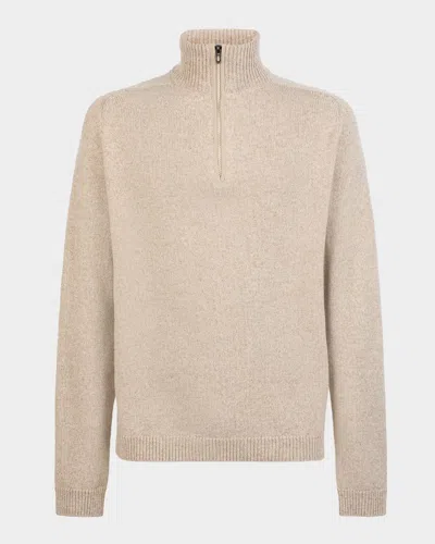 Sease Men's Cashmere Mouline Half-zip Sweater In Neutral