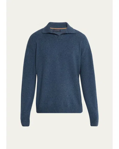 Sease Men's Coarsehair Cashmere Polo Shirt In Blue