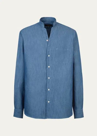 Sease Men's Fish Tail Cotton Button-down Shirt In Blue