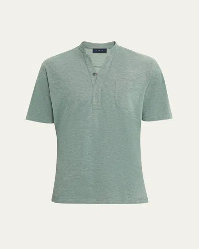 Sease Men's Fish Tail V-neck Pocket Polo Shirt In Green