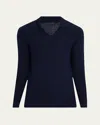 Sease Men's Herringbone Johnny-collar Polo Sweater In Midnight Blue