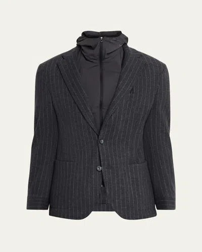 Sease Men's Hooded Wool Pinstripe Blazer In Blue