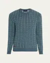 Sease Men's Linen-cashmere Cable Sweater In Sagegreen