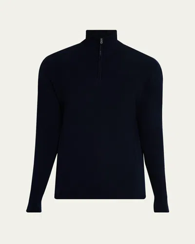 Sease Men's Waffle Knit Half-zip Pullover In Midnight Blue