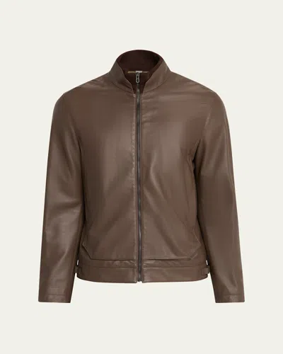 Sease Men's Wool-lined Leather Biker Jacket In Dark Brown