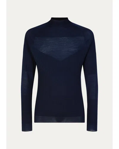 Sease Men's Wool Multi-stitch Mock Neck Sweater In Blue