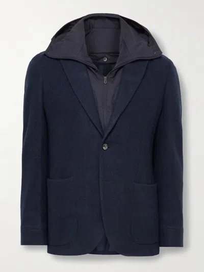 Sease Panelled Virgin Wool-blend And Nylon-blend Hooded Blazer In Blue