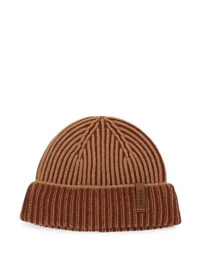Sease Ribbed-knit Beanie Hat In Brown