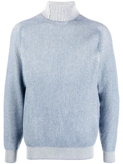 Sease Roll Neck Ribbed Cashmere Jumper In Blue