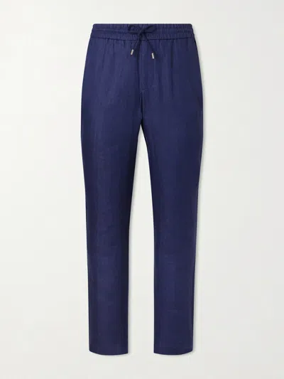 Sease Summer Mindset Straight-leg Linen And Cotton-blend Drawstring Trousers In Blue