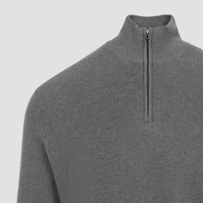 Sease Waffle Half-zip Funnel-neck Sweater In Virgin Wool In Gray