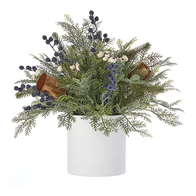 Seasonal Llc Blueberries & Harmony Bells Arrangement In Ceramic Pot With Fairy Lights