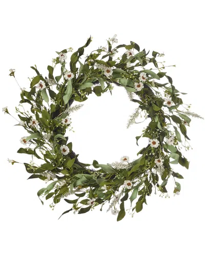 Seasonal Llc Eloise 26in Wreath With Artificial Wild Daisy, Gyp Seeds, &  Veronica In White