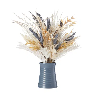 Seasonal Llc Fall Fields Bouquet In Ceramic Pot In Blue